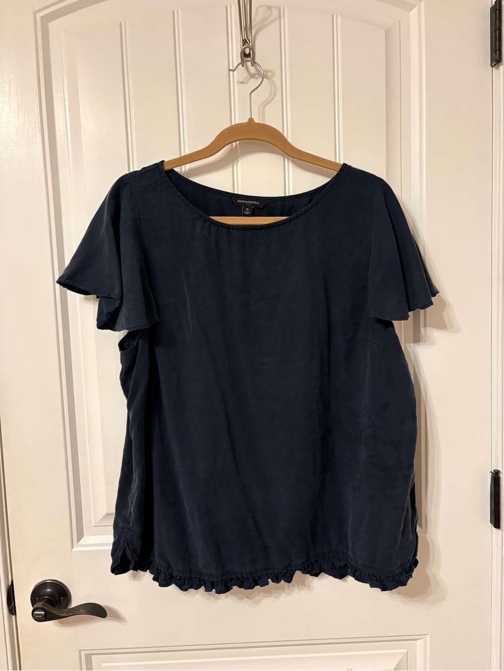 Banana Republic Navy Ruffle-Hem Flutter Sleeve Blouse